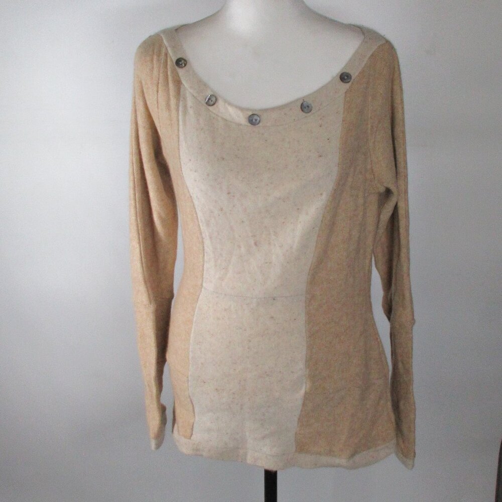 Ekologic Women's 100% Recycled Cashmere Tan Sweater w Button Detail Size Medium